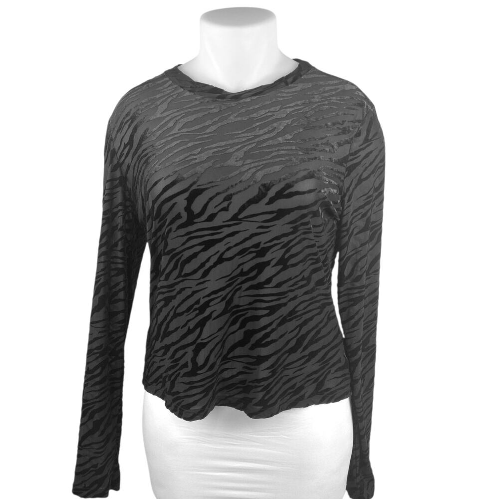 Remi X Revolve Ella Black Animal Tiger Print Velvet Long Sleeve Shirt Top 2XL